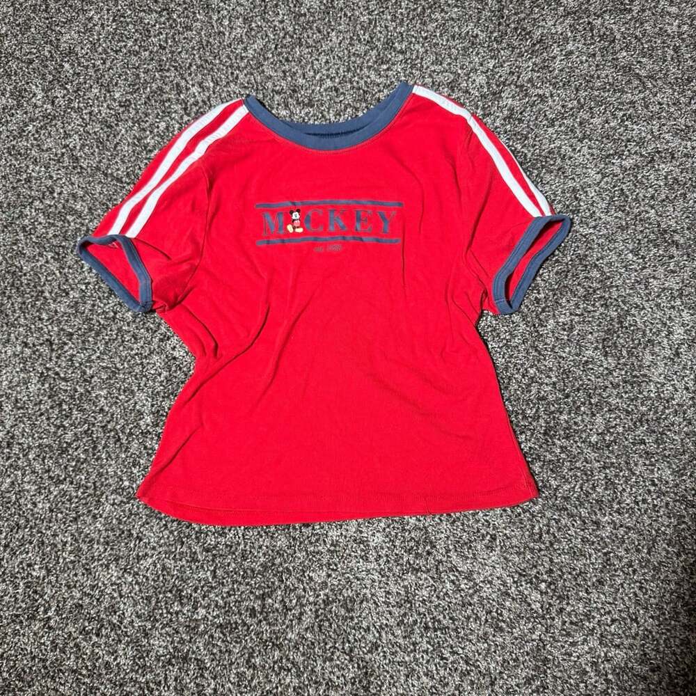 Disney Mickey Mouse T-Shirt Size L Red Graphic Ringer Tee